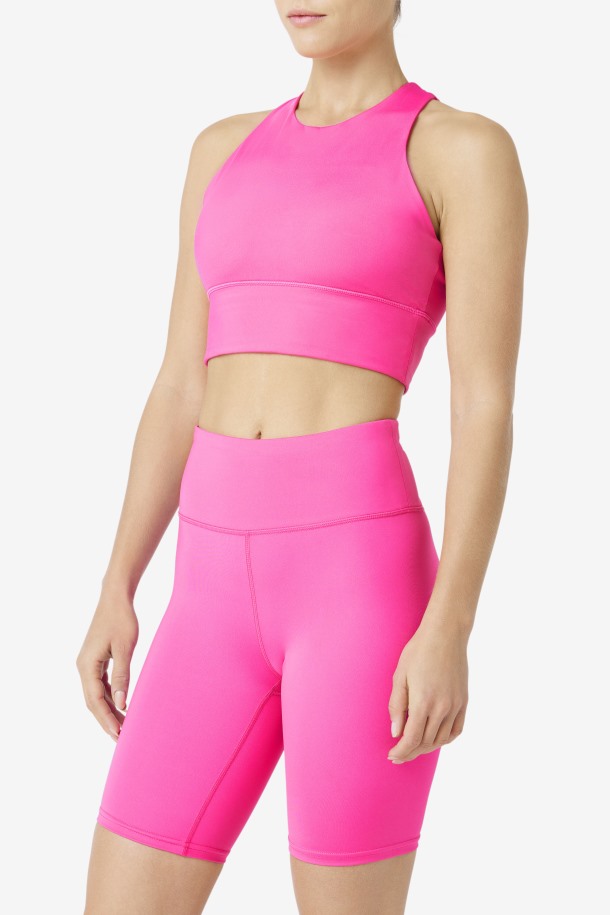 Fila Outlets Uplift Sujetador Deportivo De Cuello Alto Rosa Brillante