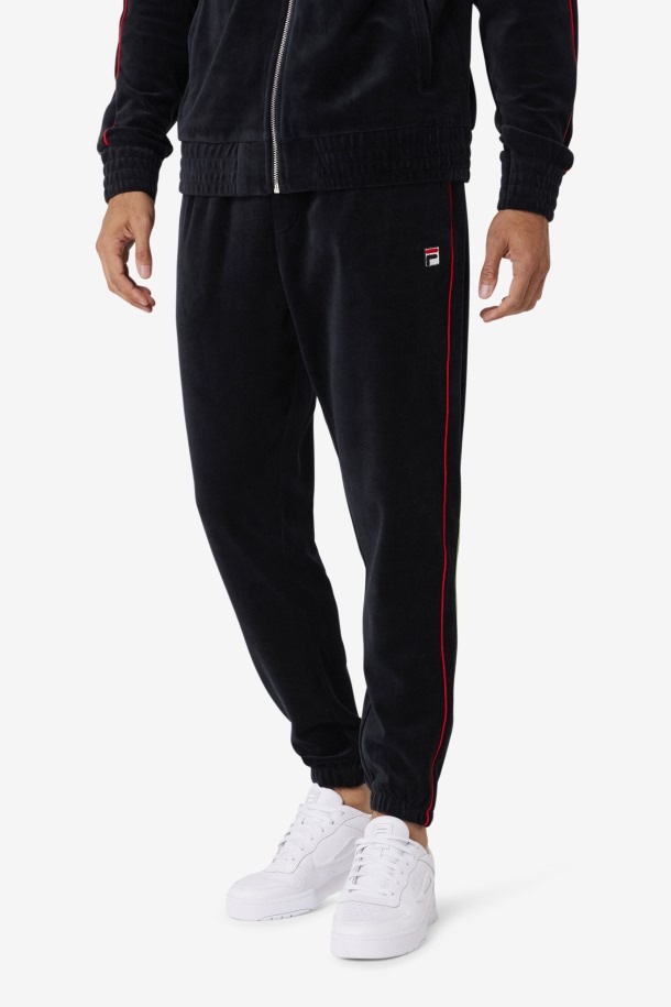 Fila Outlets Deverall Terciopelo Pantalón Negro/rojo/verde Bosque