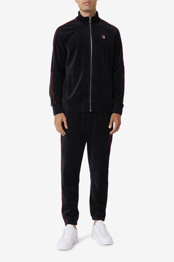 Fila Outlets Deverall Terciopelo Pantalón Negro/rojo/verde Bosque
