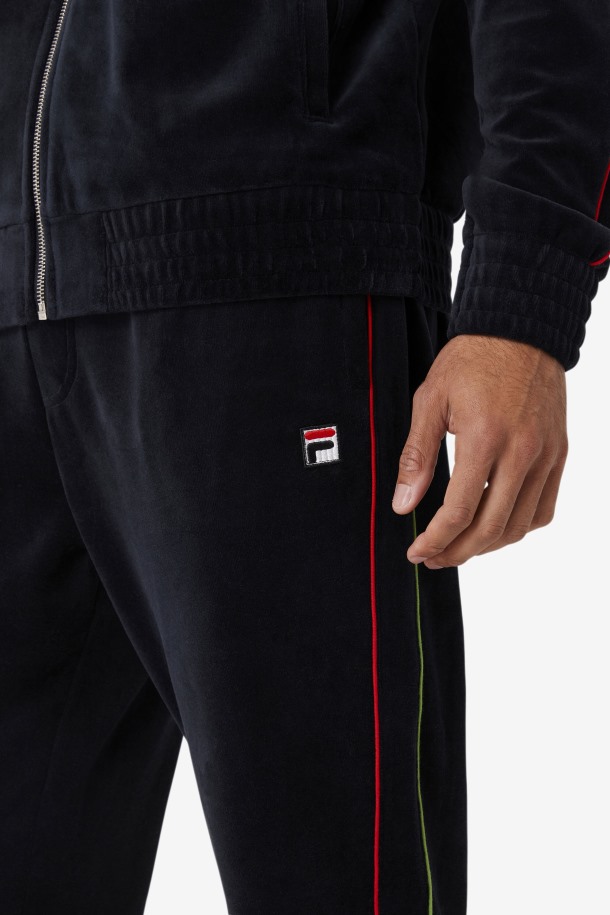 Fila Outlets Deverall Terciopelo Pantalón Negro/rojo/verde Bosque