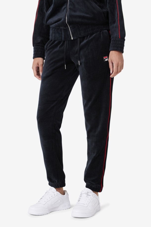 Fila Outlets Deverall Terciopelo Pantalón Negro/rojo/verde Bosque