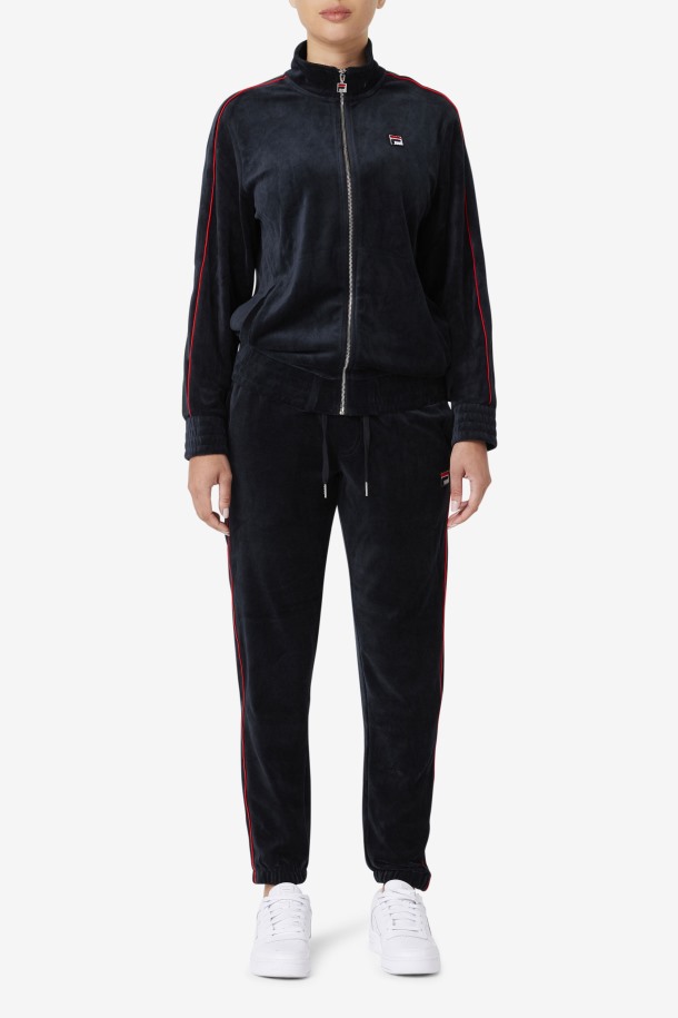 Fila Outlets Deverall Terciopelo Pantalón Negro/rojo/verde Bosque