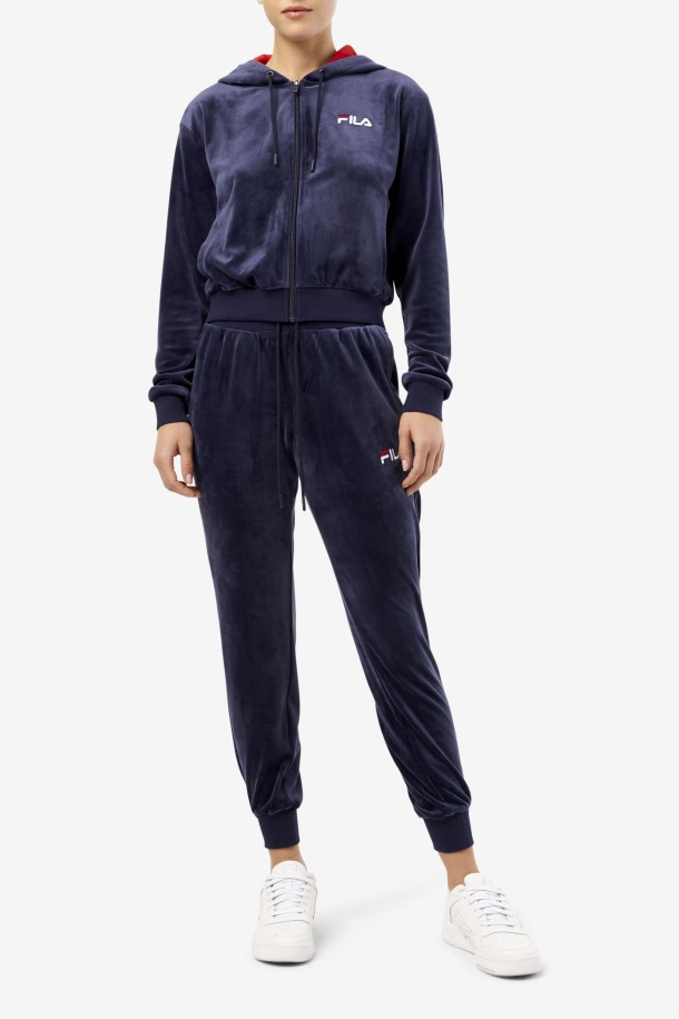 Azul Marino Zura Terciopelo Jogger Cola Puntos De Venta