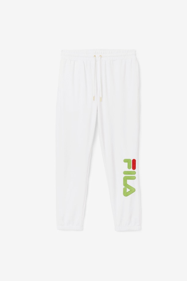 Fila Outlet Mansur Velour Pantalón Blanco/bosque Verde/rojo