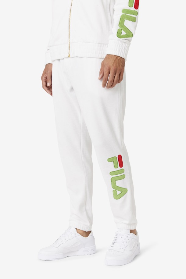 Fila Outlet Mansur Velour Pantalón Blanco/bosque Verde/rojo