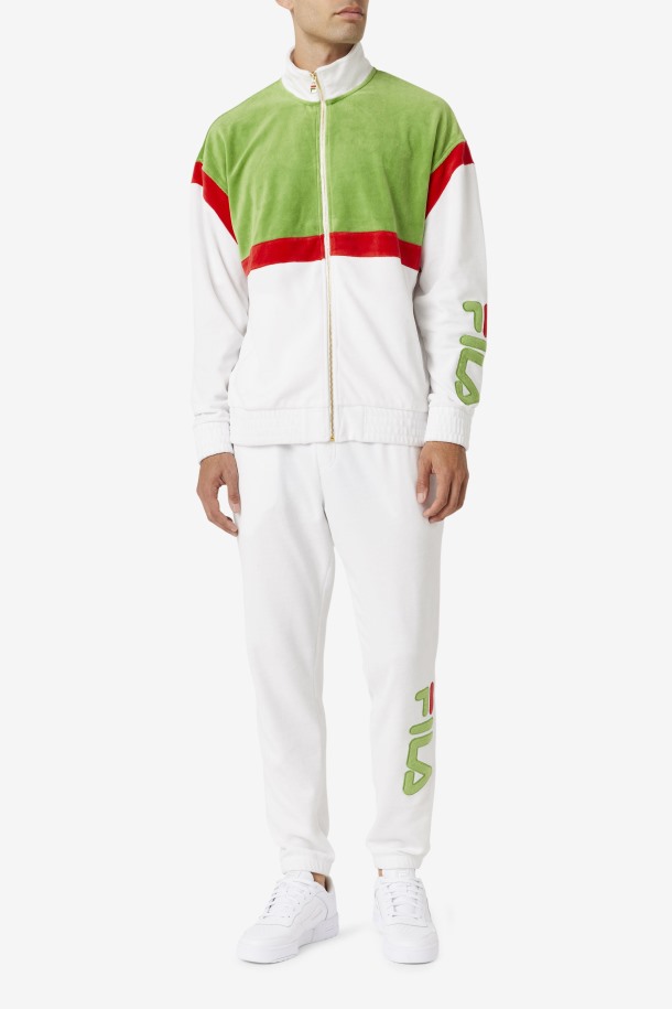 Fila Outlet Mansur Velour Pantalón Blanco/bosque Verde/rojo