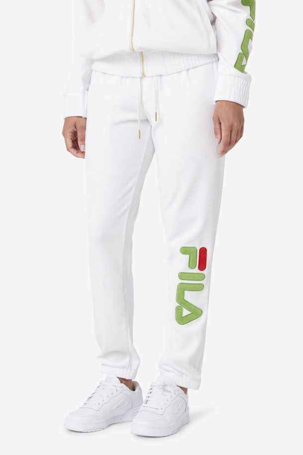 Fila Outlet Mansur Velour Pantalón Blanco/bosque Verde/rojo