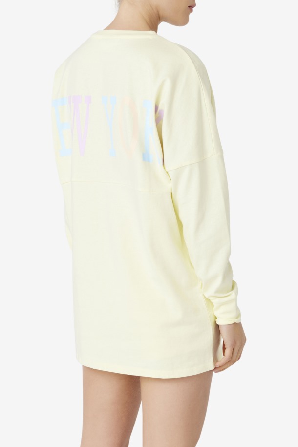 Camiseta Extragrande De Manga Larga Janet De Fila Outlets Amarilla Tierna