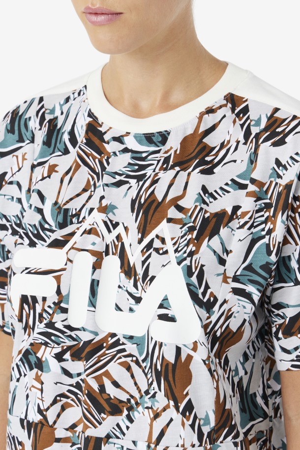 Nataly Boyfriend Tee Fila Outlets Estampado Egret/stormy/deep Lake