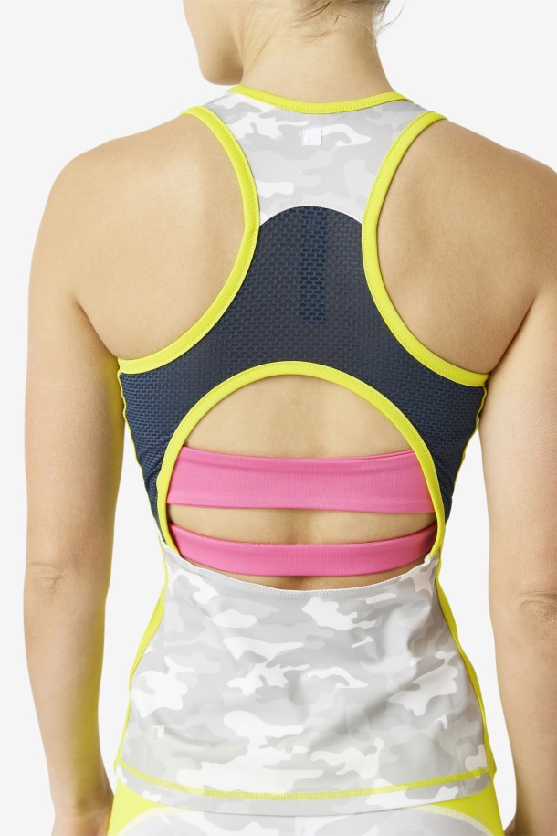 Azufre/blanco/azalea/azul Marino Fila Outlets Uplift Colorblock Racerback Tank