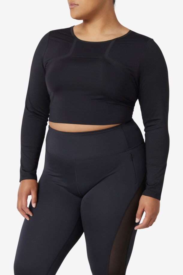 Crop Top Uplift Negro Manga Larga Fila Outlet