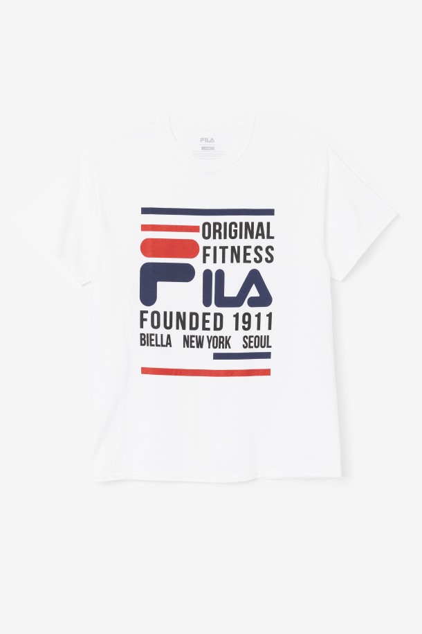 Camiseta Fitness Original Blanca/azul Marino/roja Ofertas Fila