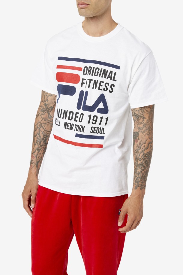 Camiseta Fitness Original Blanca/azul Marino/roja Ofertas Fila