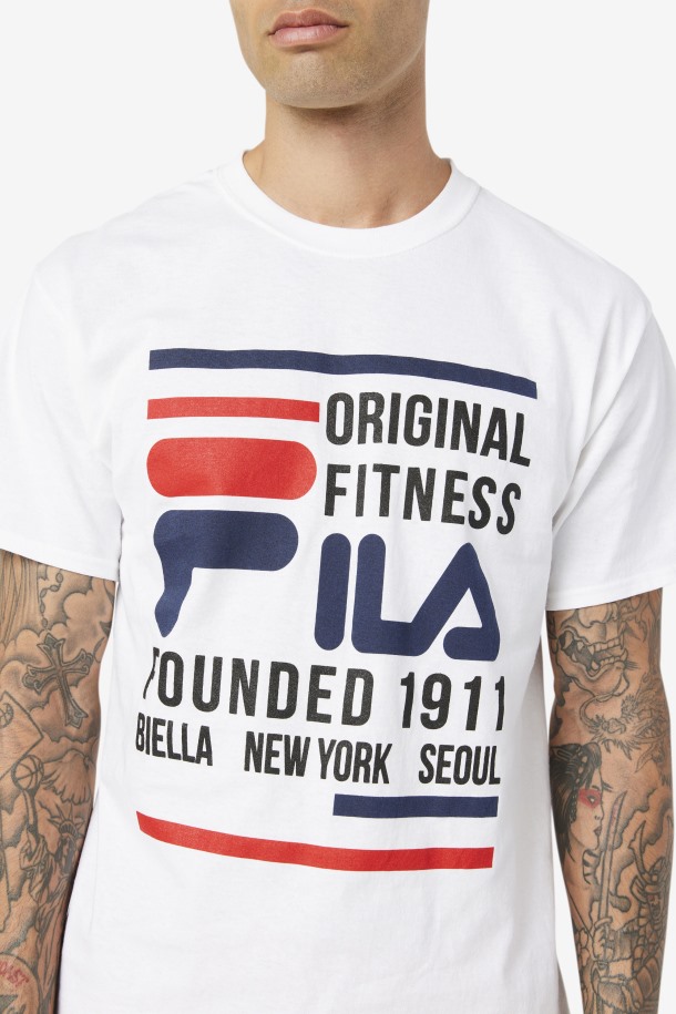 Camiseta Fitness Original Blanca/azul Marino/roja Ofertas Fila