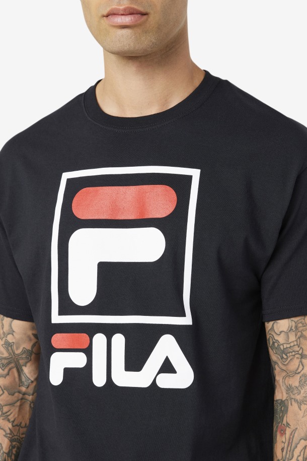 Fila Outlets Camiseta Apilada Negra/blanca/roja