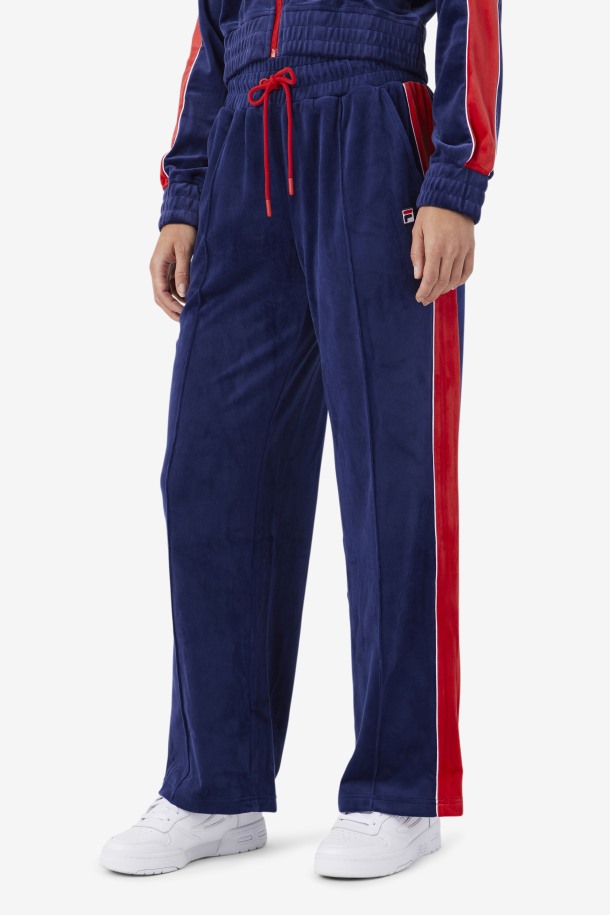 Pantalón De Terciopelo Azul Marino/blanco/rojo Fila Outlets Valery
