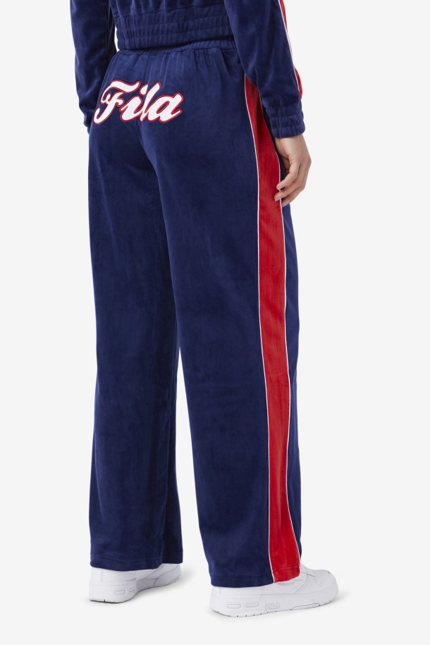 Pantalón De Terciopelo Azul Marino/blanco/rojo Fila Outlets Valery