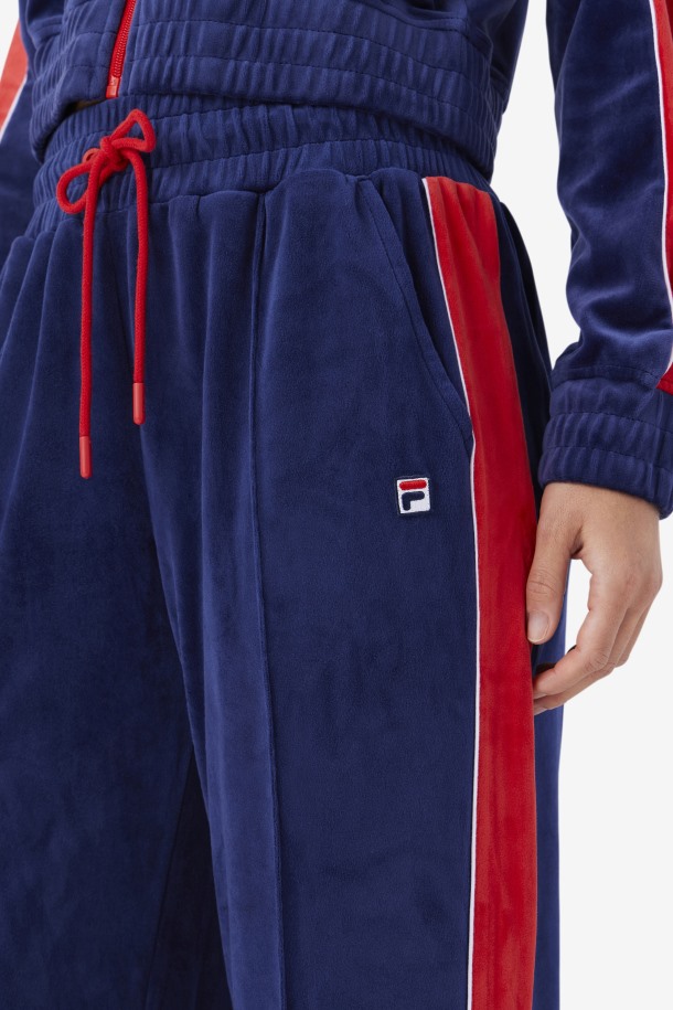 Pantalón De Terciopelo Azul Marino/blanco/rojo Fila Outlets Valery