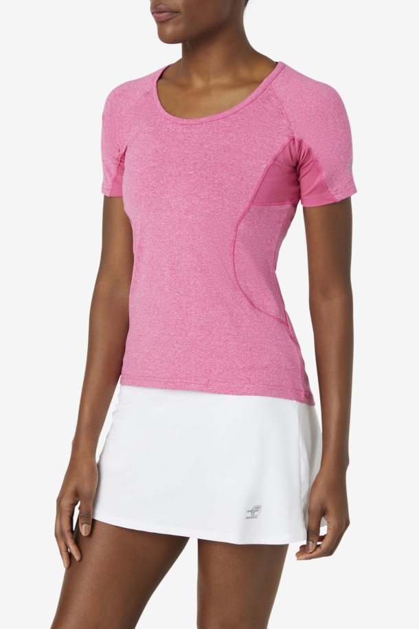 Fila Outlets Rosa Brillo Heather Pickleball Camiseta De Manga Corta