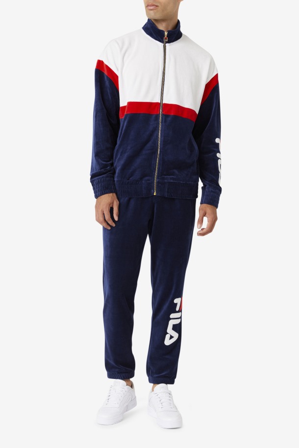 Pantalon Mansur Velour Azul Marino/blanco/rojo Fila Outlet