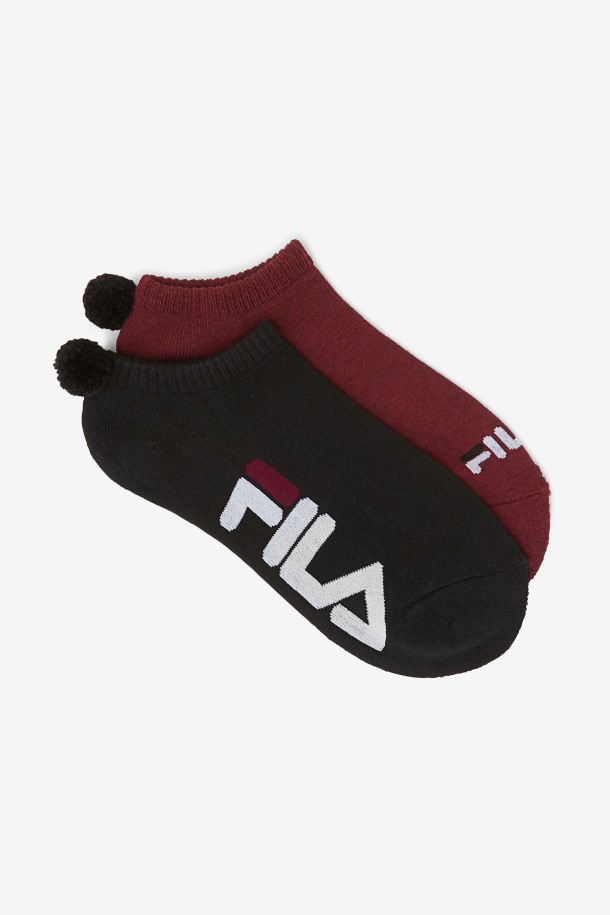 Fila Outlet - Pack De 2 Calcetines De Tenis Mujer Con Pompones Rojo Oscuro