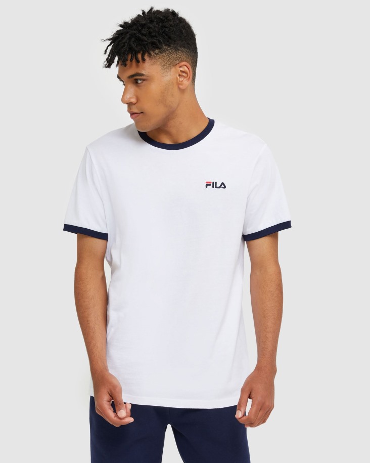 Fila Outlets White Classic Camiseta Ringer Hombre