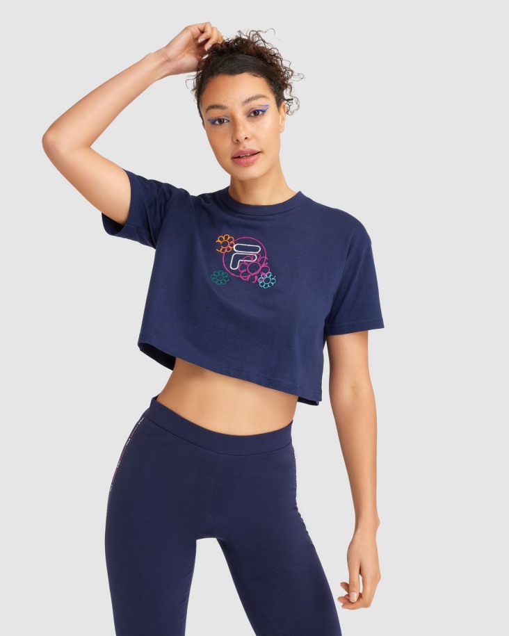 Camiseta Flora Mujer Azul Marino Ofertas Fila