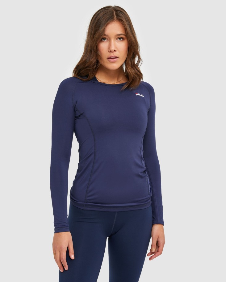 New Navy Fila Outlets Camiseta Clásica De Manga Larga Para Mujer