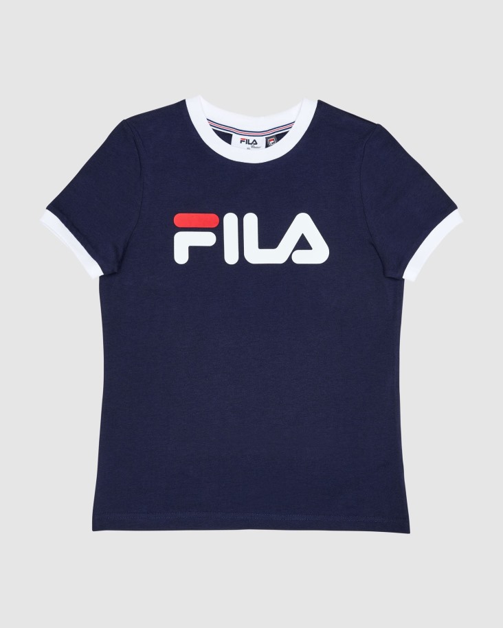 Camiseta Clásica De Niña Con Cuello Redondo Fila Outlets New Navy