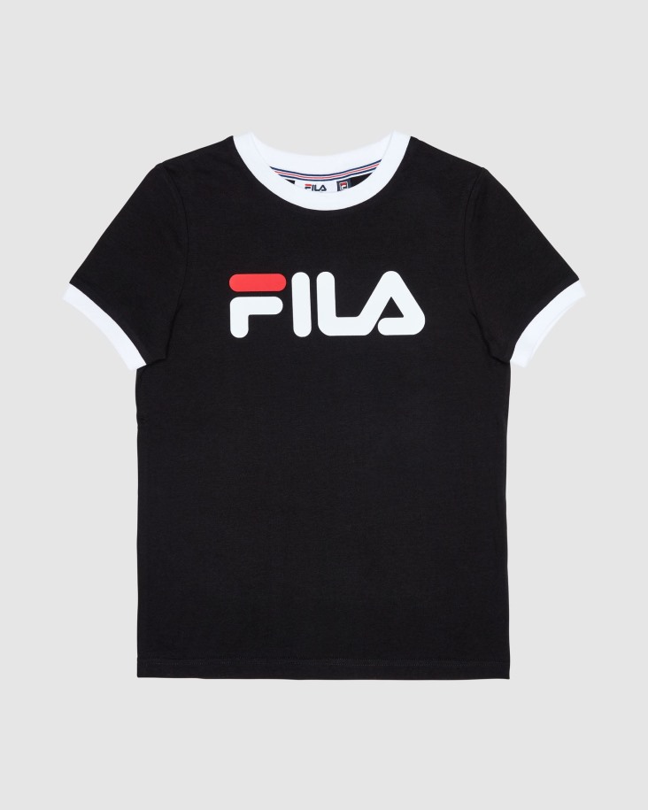 Fila Outlets Playera Clásica Negra Con Cuello Redondo Para Niña