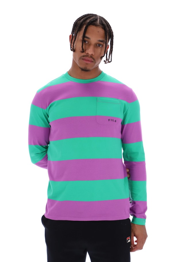 Fila Outlets Morley Camiseta De Bolsillo De Manga Larga Con Rayas Extragrandes Unisex